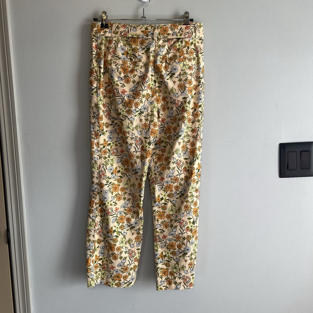 Loft Petite Sutton Kick Crop Pants Beige Orange Yellow Floral Woman’s 2P Belt - Picture 8 of 16